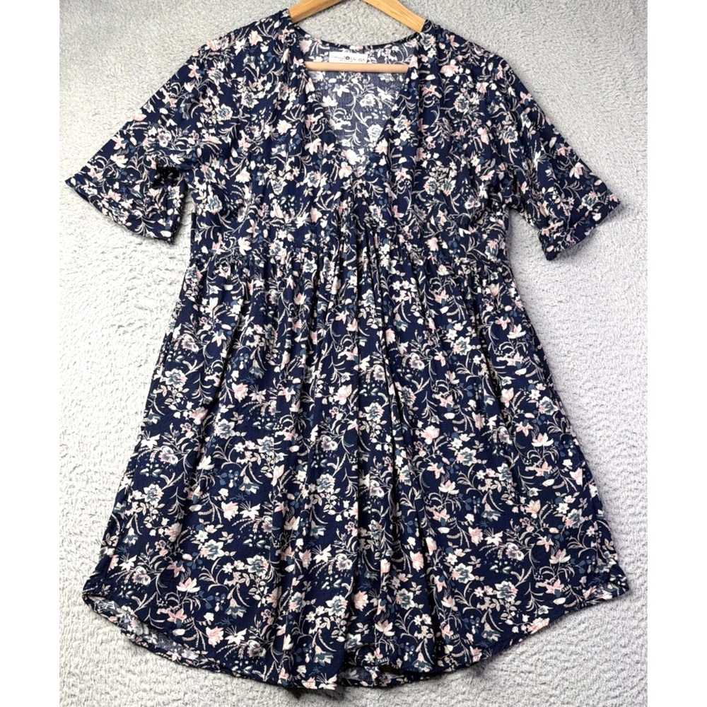 Natural Life Dress Womens Size XS/S Blue Floral Stella Dress Short Sleeve Flowy